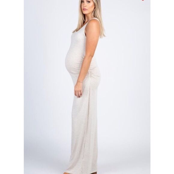 NWT BEAUTIFUL XL PINK BLUSH MAXI LONG SLEEVED GOLD MATERNITY DRESS W/SIDE RUCHE - Picture 1 of 9
